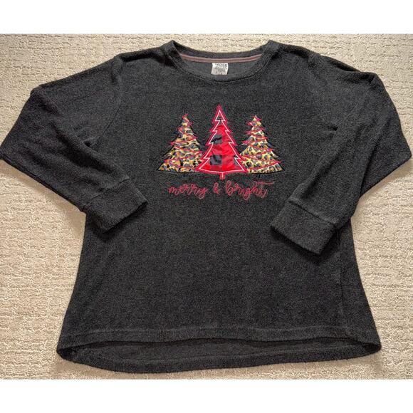 Royce Brand Christmas Tree Merry & Bright Top Dark Gray Long Sleeve Size L - Picture 1 of 7